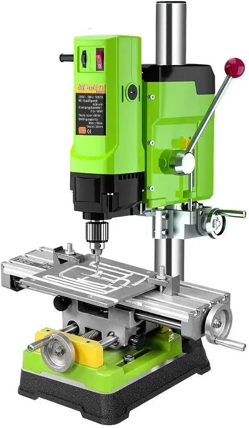 Fraiseuse d'établi, perceuse d'établi électrique 1050 W, diamètre de perçage maximum : 16 mm, vitesse de broche : 0-800 tr/min, course de broche : 60 mm, pour bijoutiers, menuisiers,Green-Doviaastudio