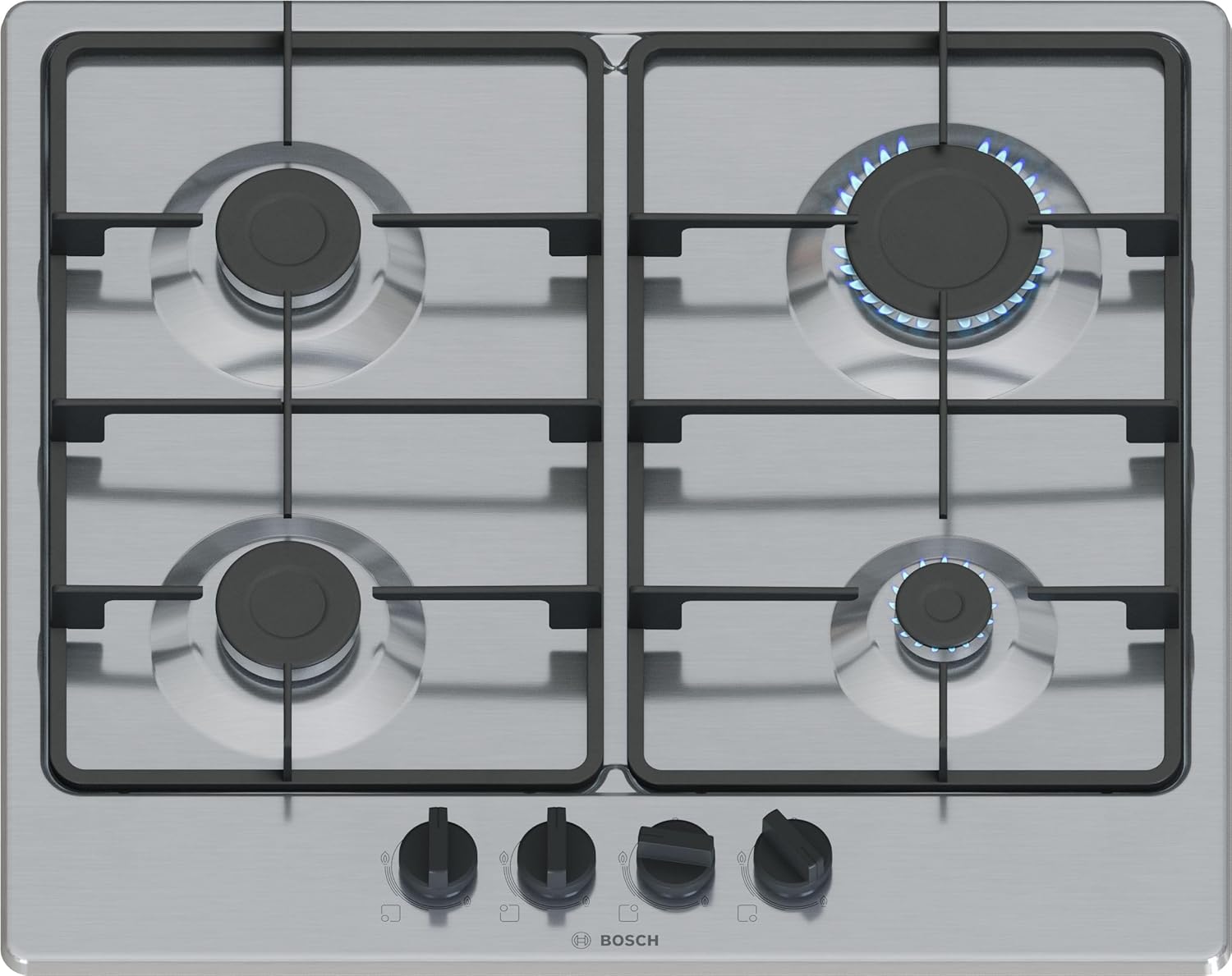 Bosch PGP6B5K60, Cuisinière à gaz, Boutons de cavalier: Contrôle ergonomique, 4 feux, Acier,60 cm, Série 4 - NEW, Inox-Doviaastudio