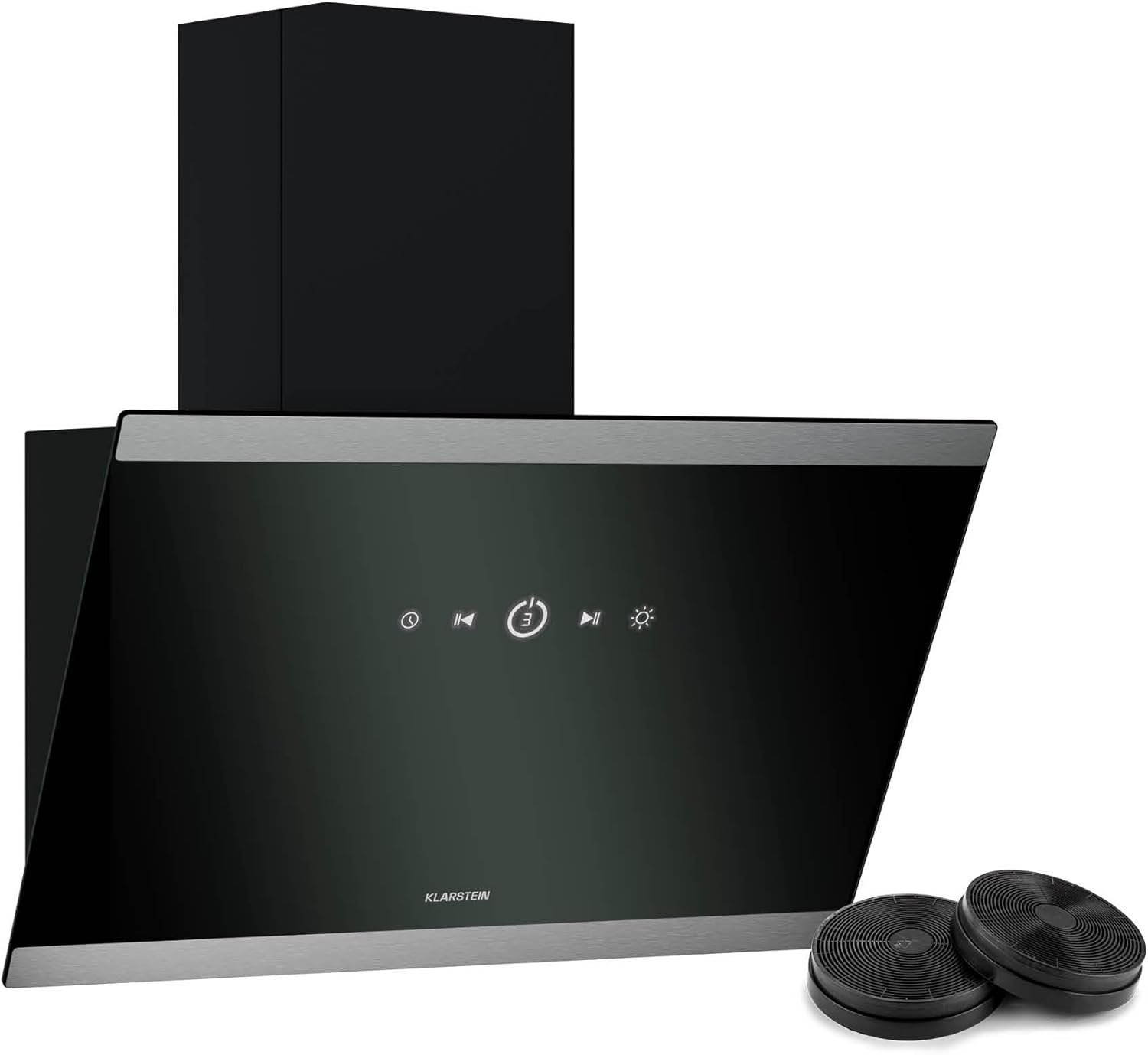 Klarstein FlashLine hotte aspirante - hotte de cuisine 60 cm, écran tactile, 524 m3/h, CEE A++, éclairage LED, silencieuse avec 34,5 dB, noire, conduit et recirculation-Doviaastudio