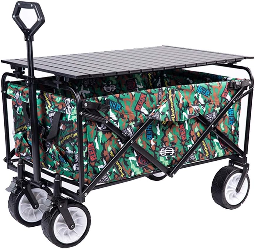Wagon Pliant extérieur Chariot de Chariot Pliant Robuste, Chariot de Jardin Utilitaire avec Table, Chariot de Camping sur Roues Chariot à Main, Portant 100kg 220lbs Color : Style 2-Doviaastudio