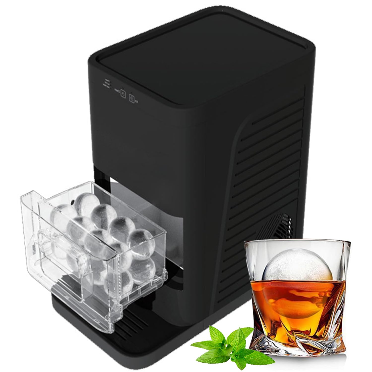 Machine à glace sphérique de comptoir, grandes sphères de whisky de 2 pouces, 84 pièces par jour avec machine à glaçons autonettoyante et transparente pour bar à la maison/noir-Doviaastudio