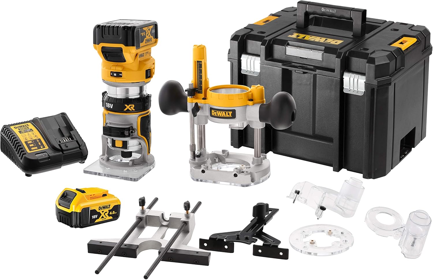 DEWALT - Kit affleureuse et défonceuse XR 18V brushless - moteur haut rendement - lumière LED - design compact et léger - plusieurs accessoires inclus - DCW604P2-QW-Doviaastudio