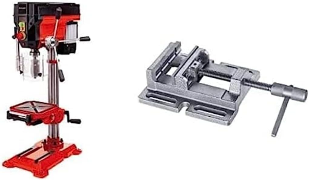 Einhell Perceuse à colonne TE-BD 750 E 750 W, Profondeur de perçage : 80 mm, Affichage LCD de la vitesse, Piètement stable, Inclinable et pivotante, Butée de profondeur réglable + Étau-Doviaastudio