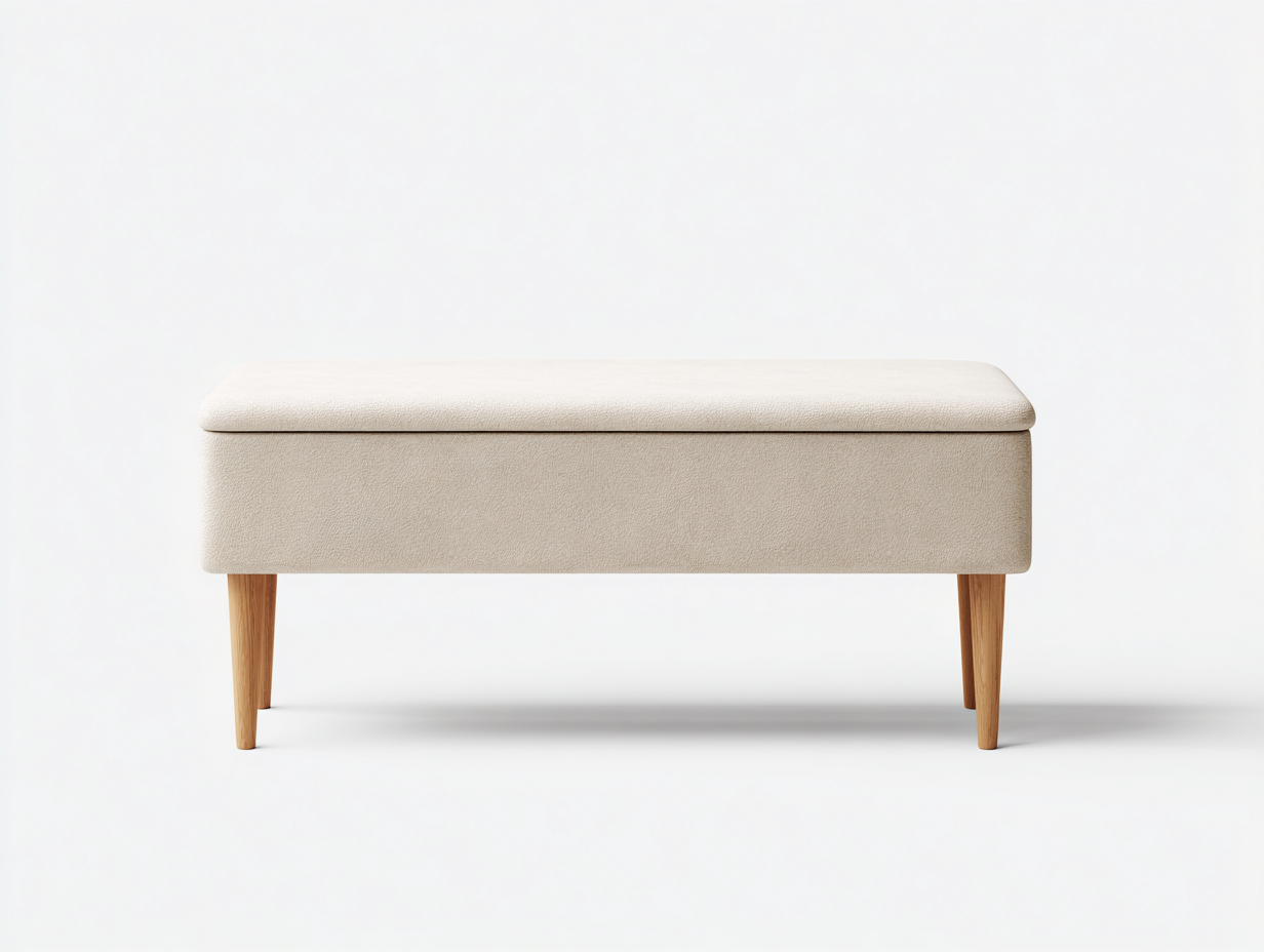 Banc avec rangement-en tissu et bois-110x38x45 cm-beige-salon-style moderne