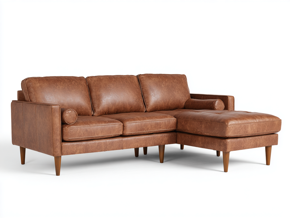 Canapé d'angle-en cuir synthétique-242x152x86 cm-brun-salon-style moderne