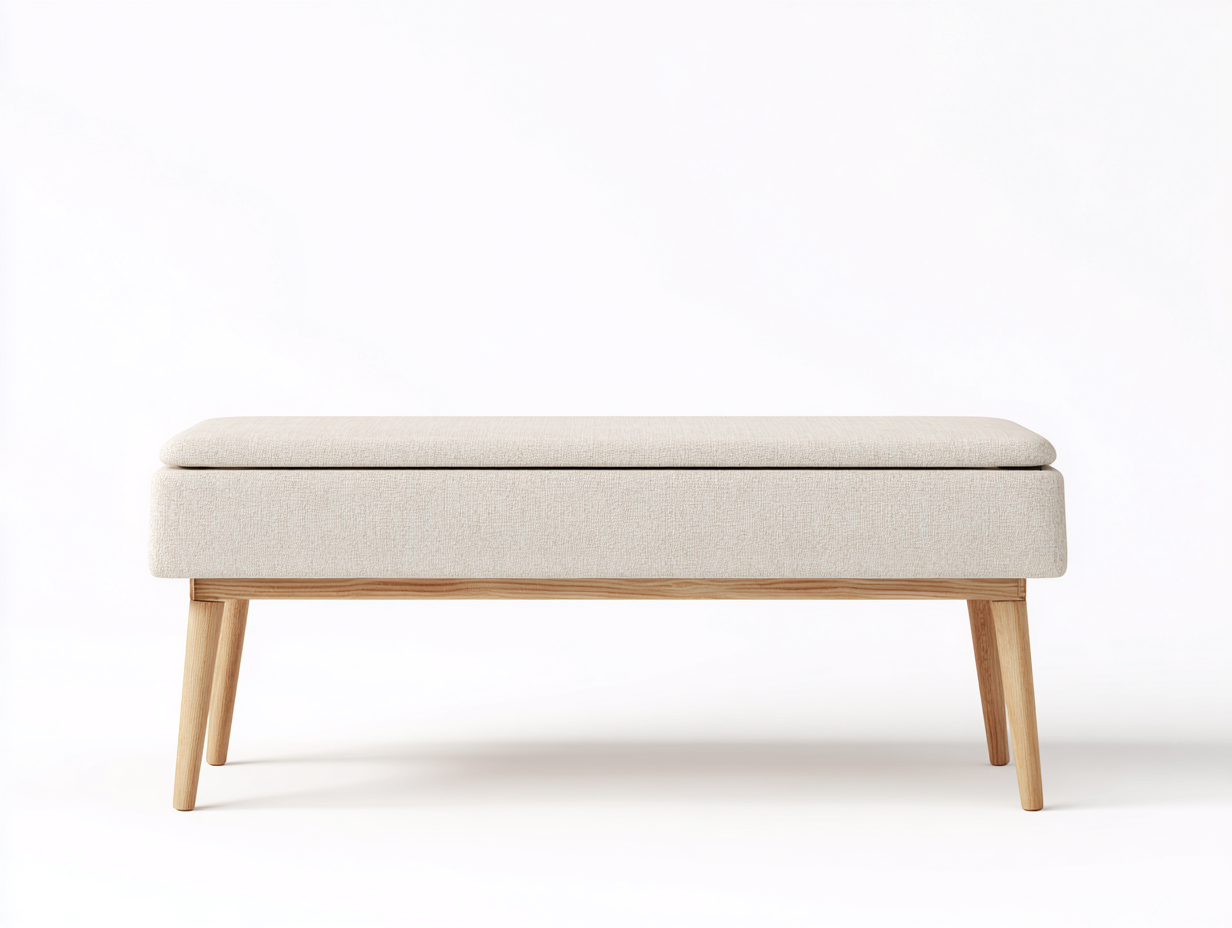 Banc avec rangement-en tissu et bois-115x40x45 cm-beige-salon-style moderne