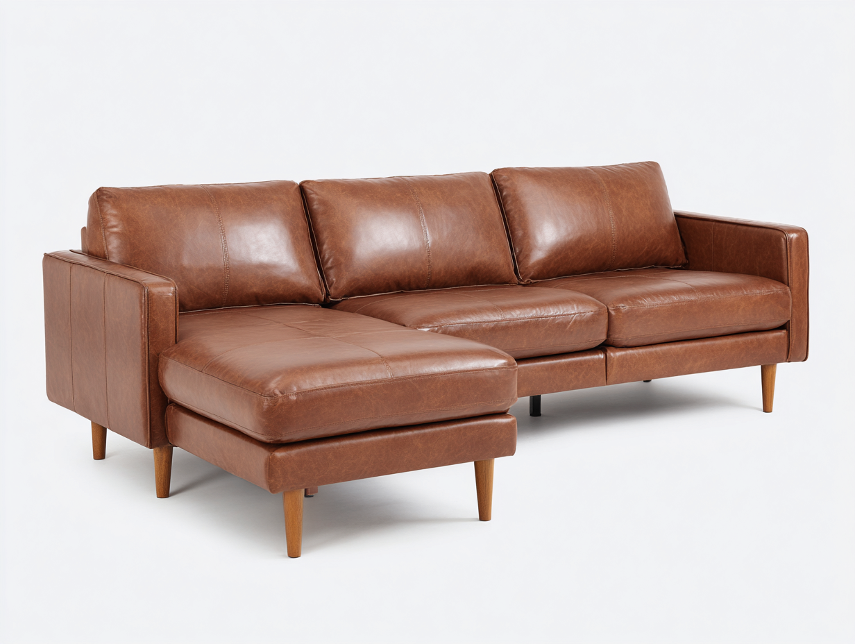 Canapé d'angle en cuir synthétique 245x150x85 cm-brun-salon-style moderne