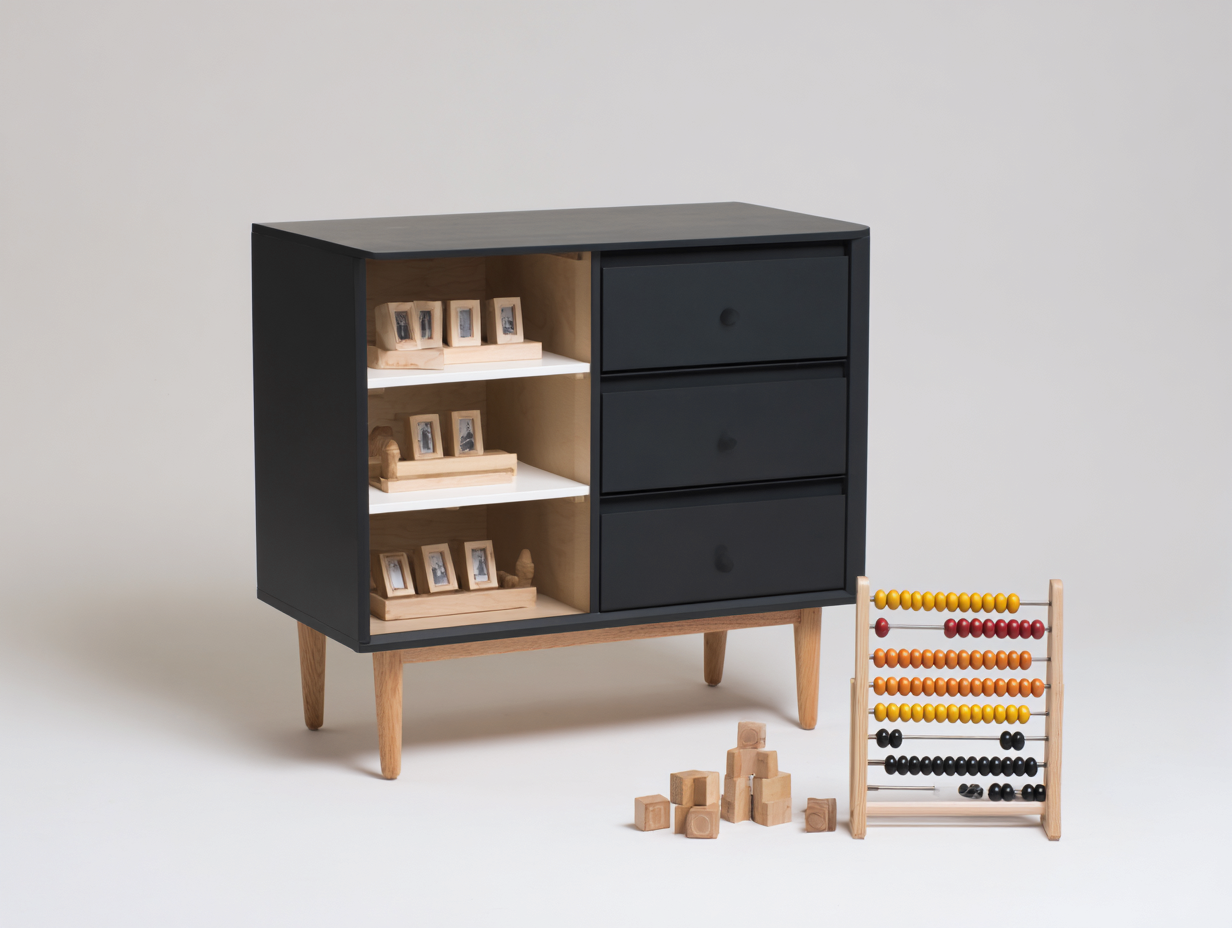 Commode de rangement- bois et MDF- 85x40x80 cm- noir et bois naturel- style moderne avec 3 tiroirs et étagères ouvertes