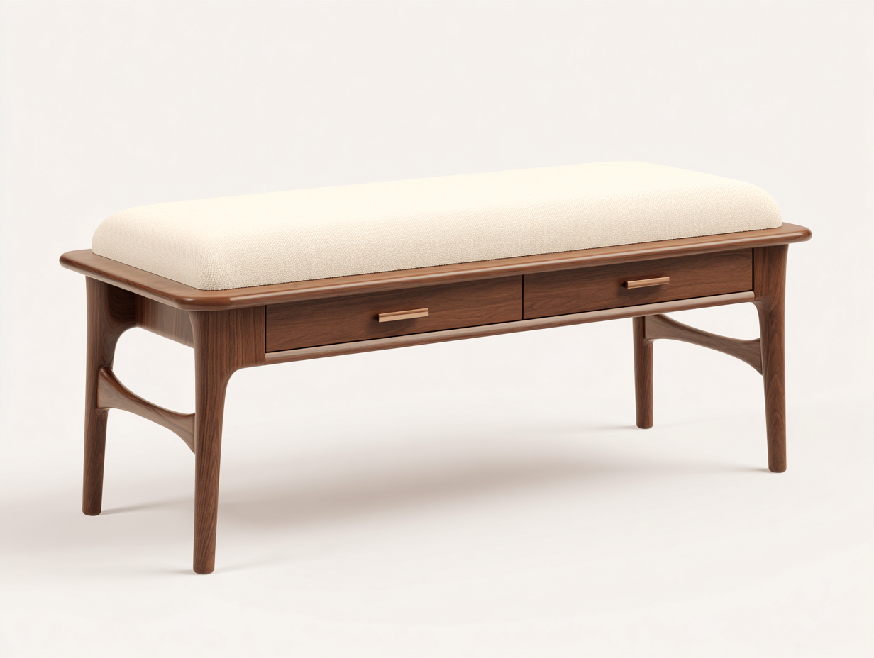 Banc-en bois et tissu-120x42x45 cm-brun et beige-salon-style moderne