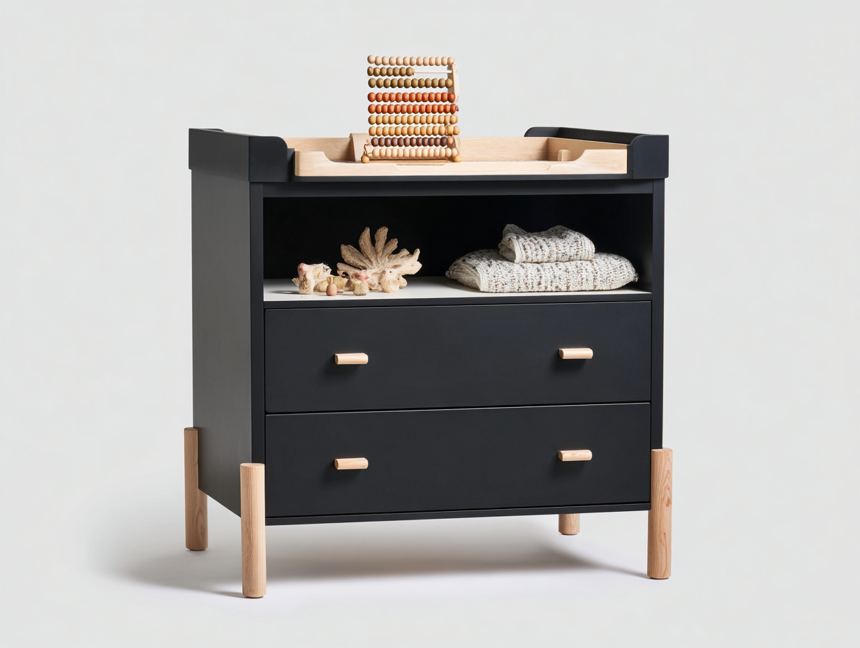 Commode avec espace de rangement-en bois-95x50x90 cm-noir et bois-chambre-style moderne