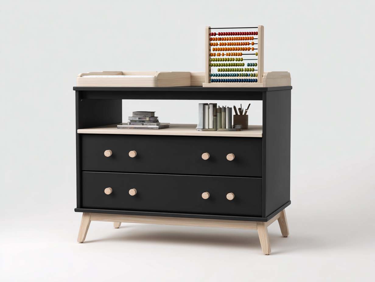 Commode avec espace de rangement-en bois-105x50x95 cm-noir et bois-chambre-style moderne