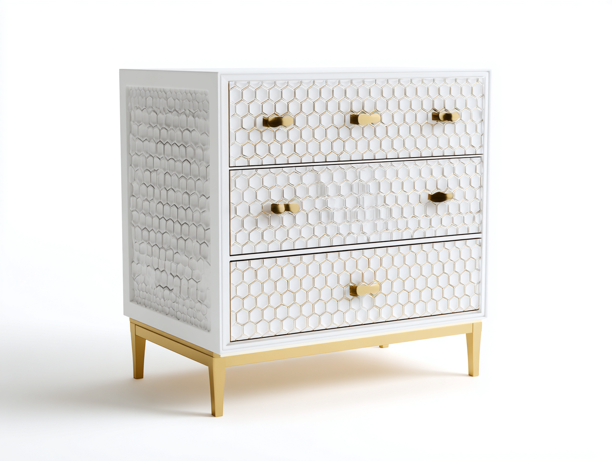 Commode avec espace de rangement-en bois-90x45x85 cm-blanc et doré-chambre-style moderne