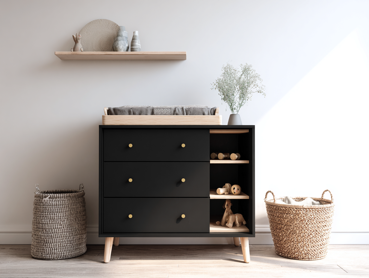 Commode avec espace de rangement-en bois-100x45x90 cm-noir et bois-chambre-style moderne