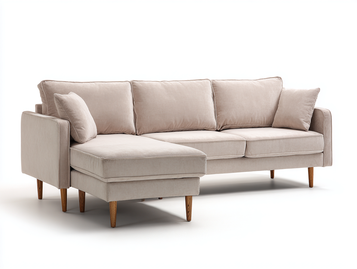 Canapé d'angle en tissu velours 236x148x83 cm-beige-salon-style moderne