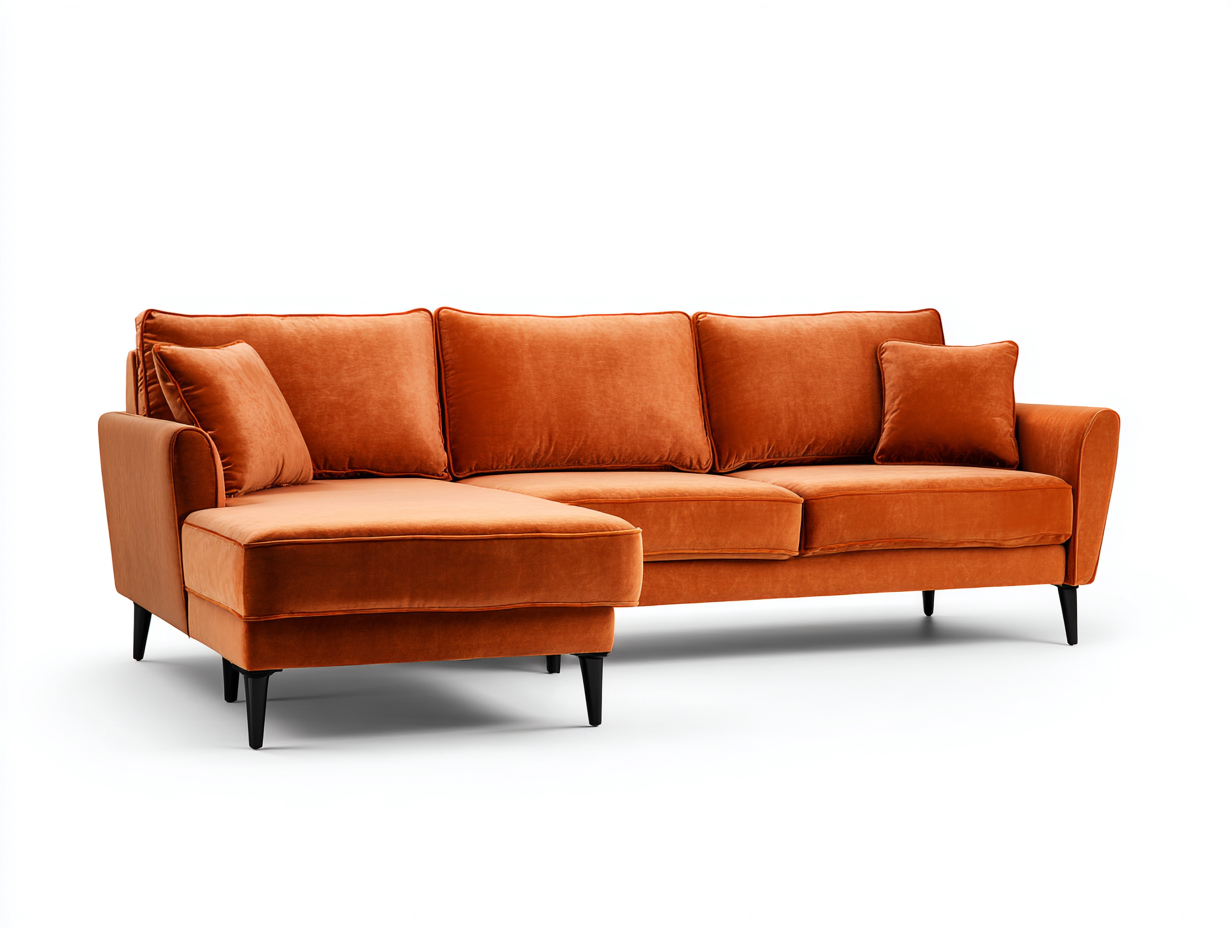 Canapé d'angle en tissu velours 238x152x84 cm-orange-salon-style moderne