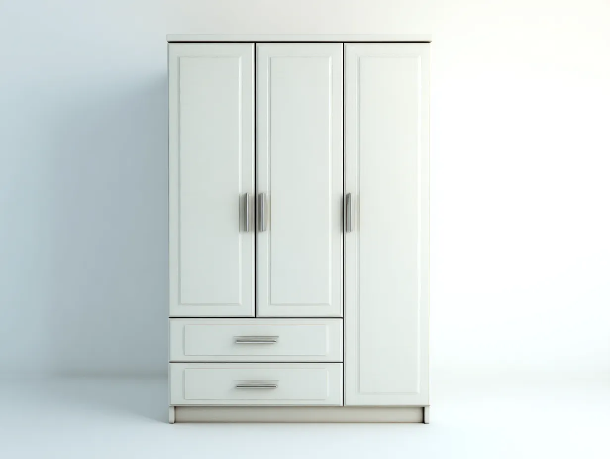 Kleiderschrank 150 x 52 x 190 cm - weiß - mit 3 Türen und 2 Schubladen - für das Schlafzimmer - klassisch funktional-Narialanest