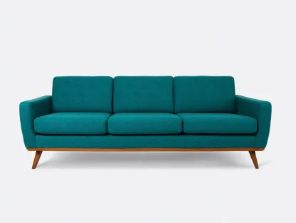 3-Sitzer Sofa Stoff 215 x 85 x 80 cm - petrolblau - für Wohnzimmer - modern mit Holzfüßen-Narialanest