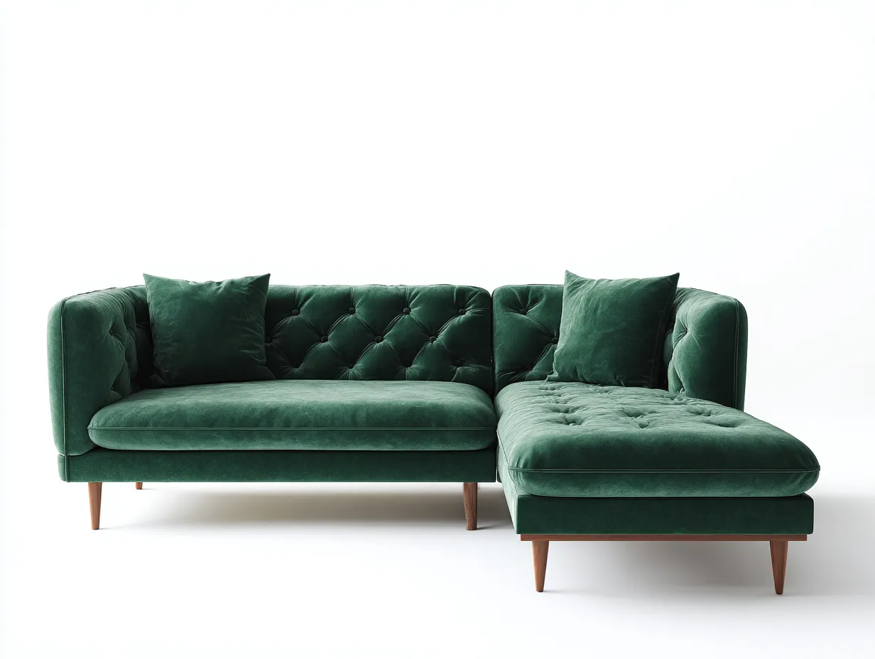 Ecksofa Samt 260 x 155 x 84 cm - dunkelgrün - für Wohnzimmer - modern mit Chaiselongue und Holzfüßen-Narialanest