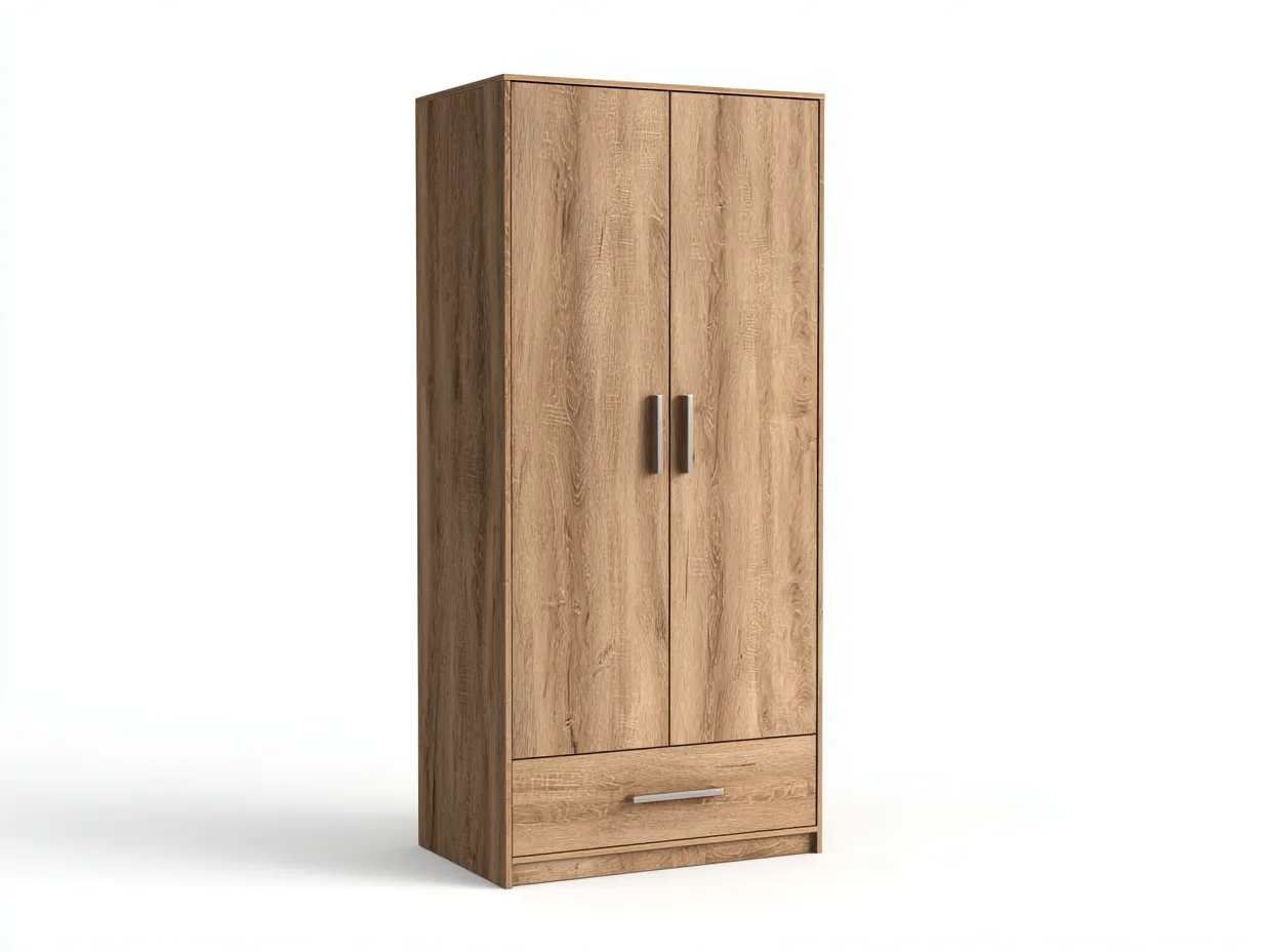 Kleiderschrank 120 x 52 x 190 cm - eichefarben - mit 2 Türen und 1 Schublade - für das Schlafzimmer - modern und platzsparend-Narialanest