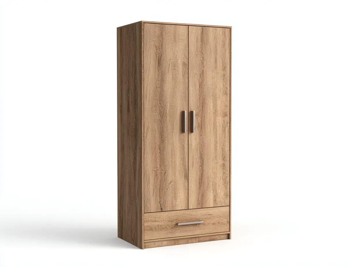 Kleiderschrank 120 x 52 x 190 cm - eichefarben - mit 2 Türen und 1 Schublade - für das Schlafzimmer - modern und platzsparend-Narialanest