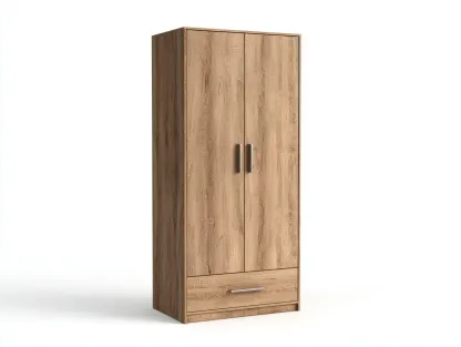 Kleiderschrank 120 x 52 x 190 cm - eichefarben - mit 2 Türen und 1 Schublade - für das Schlafzimmer - modern und platzsparend-Narialanest