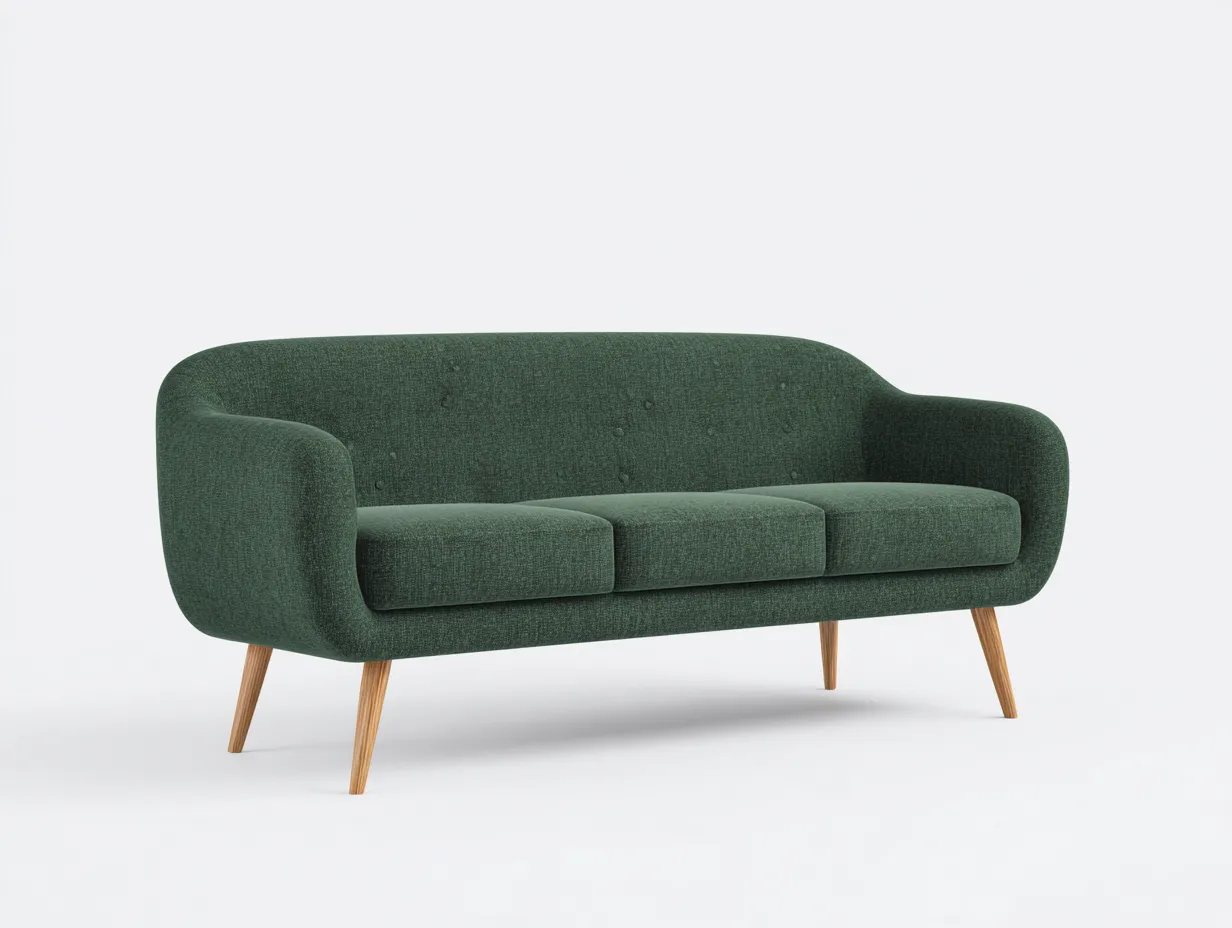3-Sitzer Sofa Stoff 205 x 87 x 83 cm - dunkelgrün - für Wohnzimmer - modern abgerundet mit Holzfüßen-Narialanest