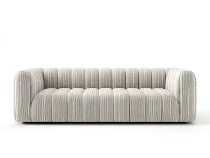 3-Sitzer Sofa Stoff 218 x 94 x 80 cm - cremeweiß - für Wohnzimmer - modern gepolstert mit vertikaler Struktur-Narialanest