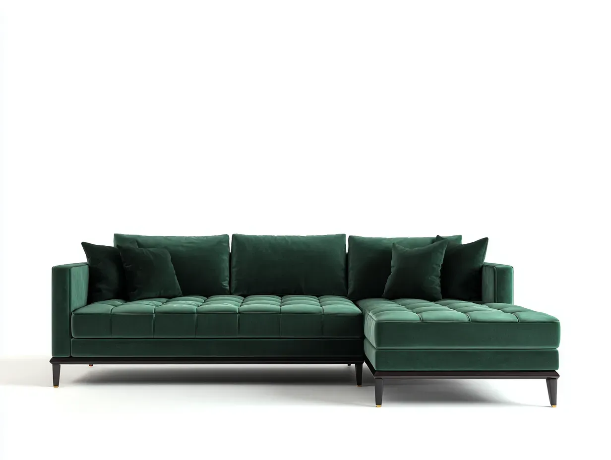 Ecksofa Samt 270 x 165 x 82 cm - dunkelgrün - für Wohnzimmer - modern mit Chaiselongue und Holzfüßen-Narialanest
