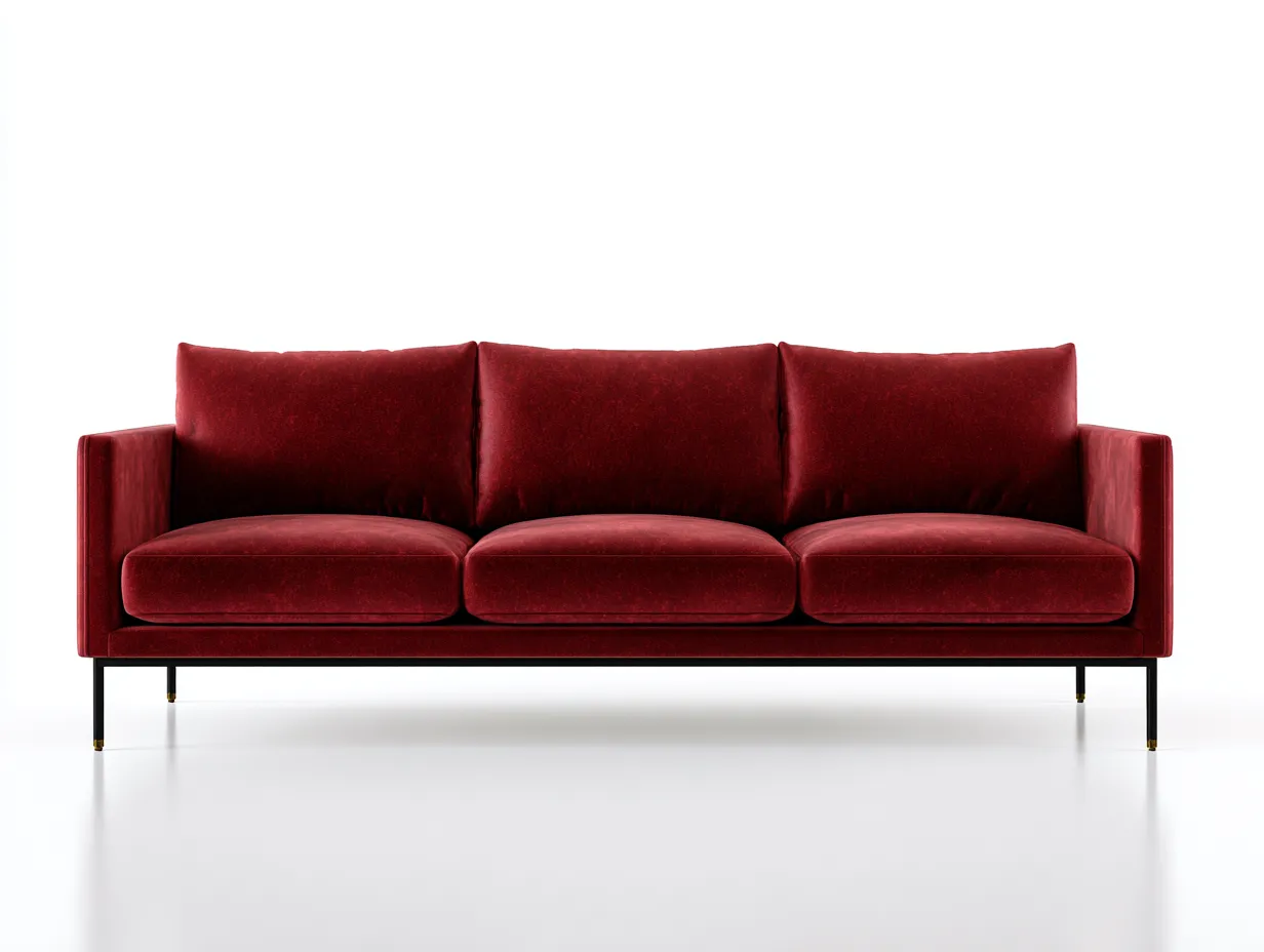 3-Sitzer Sofa Samt 220 x 90 x 82 cm - dunkelrot - für Wohnzimmer - modern mit Metallfüßen-Narialanest