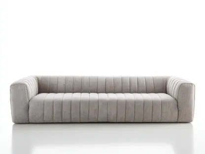 3-Sitzer Sofa Stoff 220 x 95 x 78 cm - hellgrau - für Wohnzimmer - modern gepolstert mit vertikaler Steppung-Narialanest