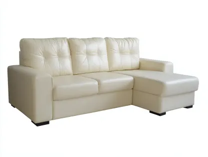 Ecksofa Kunstleder 230 x 150 x 85 cm - cremeweiß - für Wohnzimmer - modern mit Chaiselongue und gepolsterter Rückenlehne-Narialanest