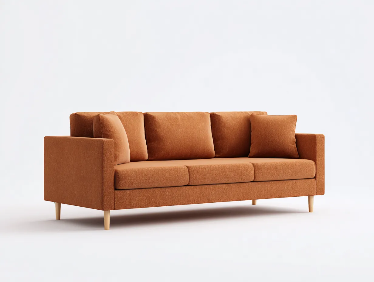 3-Sitzer Sofa Stoff 210 x 88 x 82cm - terrakottafarben - für Wohnzimmer - skandinavisch mit Holzfüßen-Narialanest