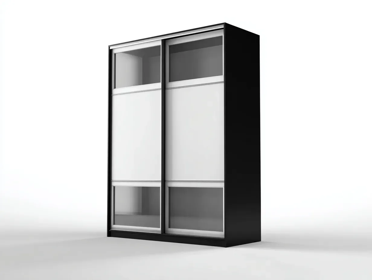 Kleiderschrank 165 x 62 x 220 cm - schwarz weiß - mit Glasdetails - für das Schlafzimmer - modern mit 2 Schiebetüren-Narialanest