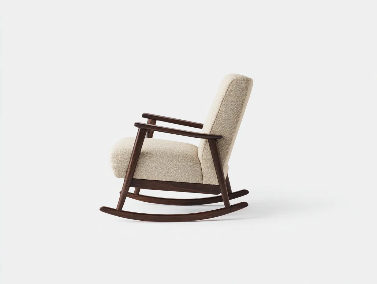 Schaukelstuhl aus Boucléstoff 68 x 92 x 98 cm - cremeweiß/dunkelbraun - für das Wohnzimmer - im Mid-Century-Stil mit Holzgestell-Sodirodecor