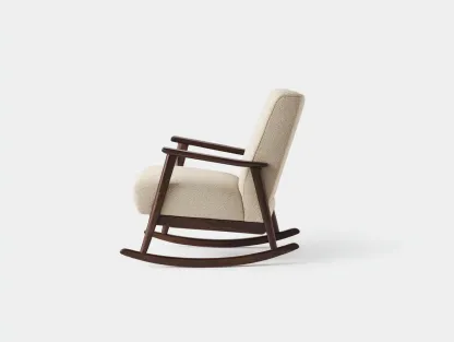 Schaukelstuhl aus Boucléstoff 68 x 92 x 98 cm - cremeweiß/dunkelbraun - für das Wohnzimmer - im Mid-Century-Stil mit Holzgestell-Sodirodecor