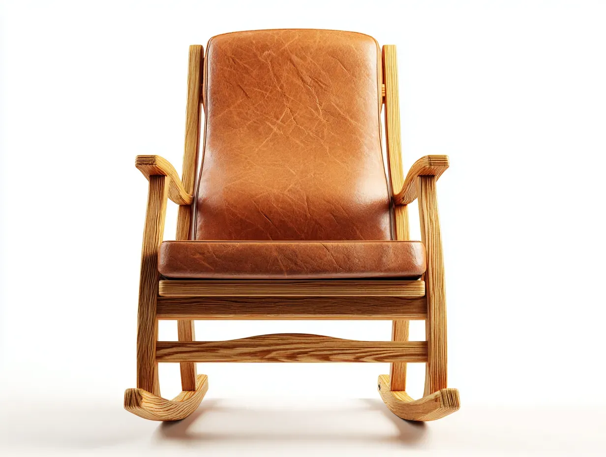 Schaukelstuhl in Lederoptik 69 x 90 x 101 cm - cognacbraun/naturholz - für das Wohnzimmer - klassisch mit Holzrahmen und gepolsterter Sitzfläche-Sodirodecor