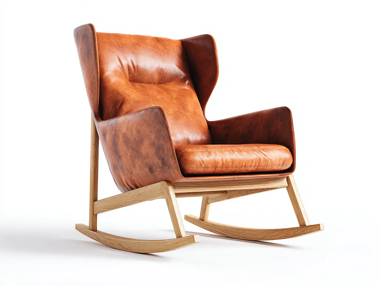 Schaukelstuhl in Lederoptik 74 x 96 x 102 cm - cognacbraun/naturholz - für das Wohnzimmer - modern mit hoher Rückenlehne und Holzgestell-Sodirodecor