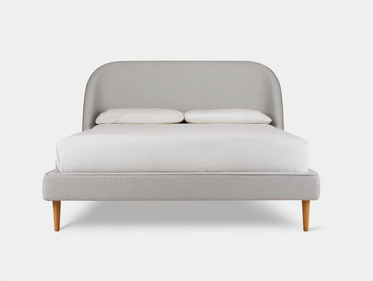 Doppelbett Stoff 200 x 180 x 110 cm - hellgrau - für Schlafzimmer - modern gepolstert mit gerundetem Kopfteil-Sodirodecor