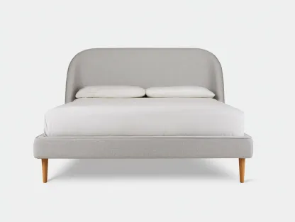 Doppelbett Stoff 200 x 180 x 110 cm - hellgrau - für Schlafzimmer - modern gepolstert mit gerundetem Kopfteil-Sodirodecor