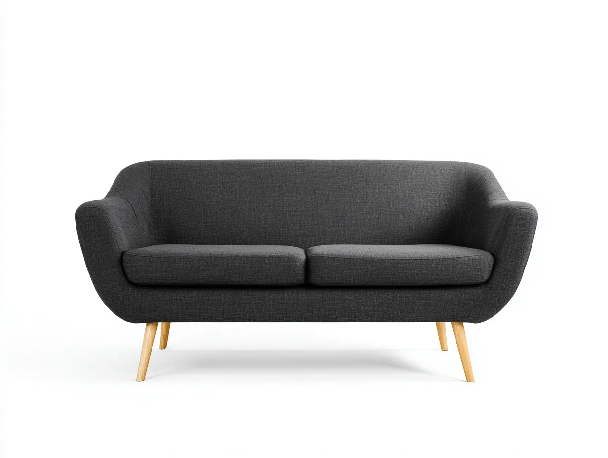 2-Sitzer Sofa Stoff 165 x 85 x 82 cm - dunkelgrau - für Wohnzimmer - modern geschwungen mit Holzfüßen-Sodirodecor