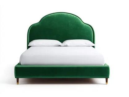 Doppelbett Polsterbett aus Samtstoff 200 x 180 x 128 cm - smaragdgrün - für das Schlafzimmer - mit geschwungenem Kopfteil-Sodirodecor