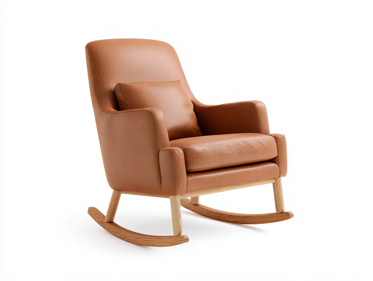 Schaukelstuhl in Lederoptik 72 x 94 x 101 cm - camelbraun/naturholz - für das Wohnzimmer - modern mit hoher Rückenlehne und Holzgestell-Sodirodecor