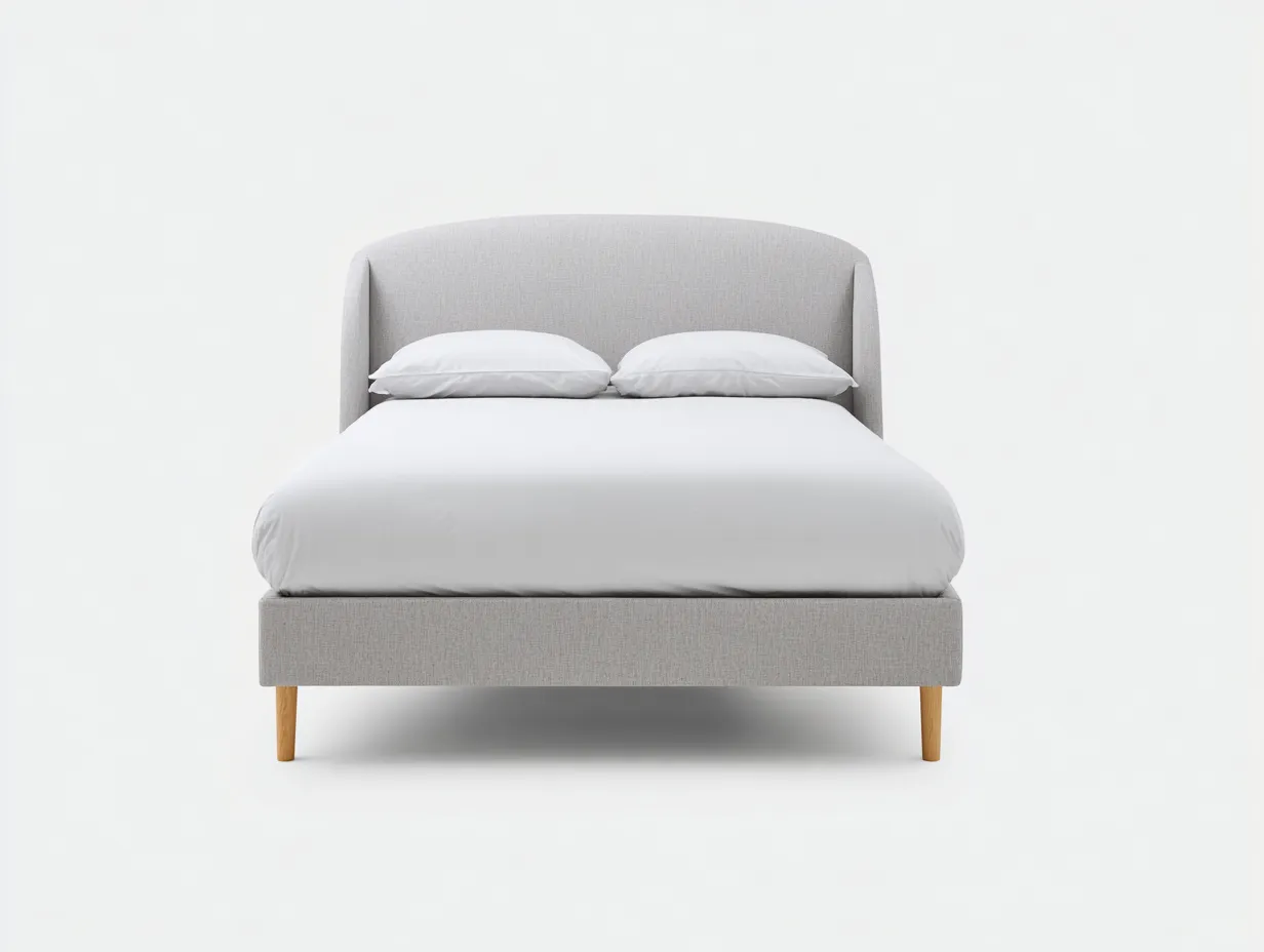 Doppelbett Polsterbett aus Stoff 200 x 180 x 108 cm - hellgrau - für das Schlafzimmer - modern mit gerundetem Kopfteil-Sodirodecor