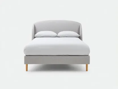 Doppelbett Polsterbett aus Stoff 200 x 180 x 108 cm - hellgrau - für das Schlafzimmer - modern mit gerundetem Kopfteil-Sodirodecor