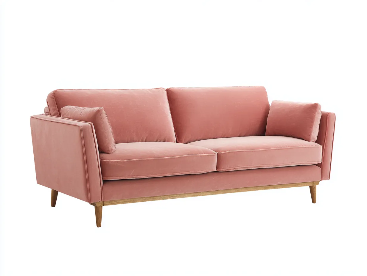 2-Sitzer Sofa aus Samtstoff 170 x 90 x 86 cm - rosa - für das Wohnzimmer - modern mit Holzfüßen-Sodirodecor