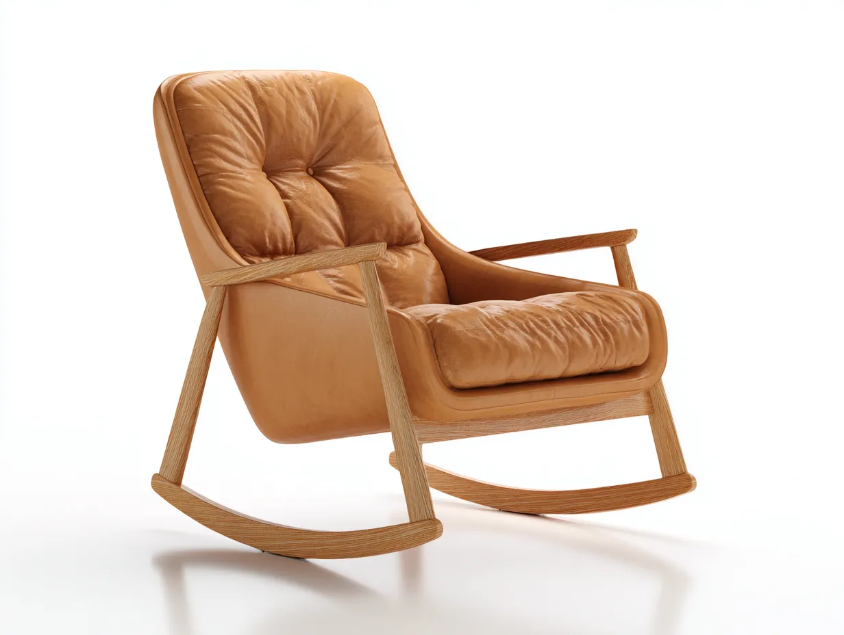 Schaukelstuhl Kunstleder 74 x 96 x 100 cm - hellbraun - für Wohnzimmer - modern mit Holzgestell-Sodirodecor