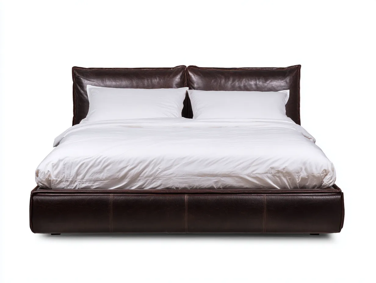 Doppelbett Kunstleder 200 x 180 x 105 cm - dunkelbraun - für Schlafzimmer - modern gepolstert mit hohem Kopfteil-Sodirodecor