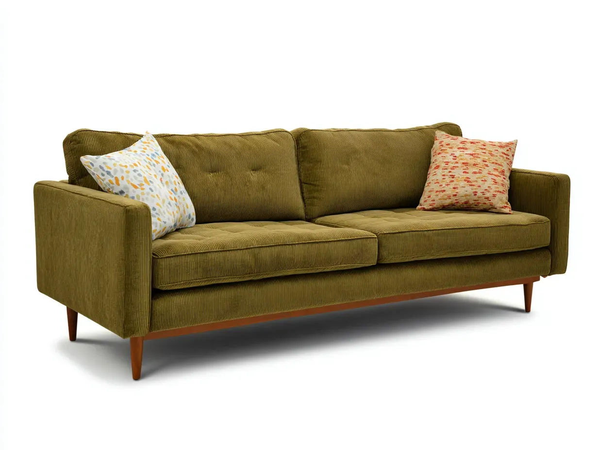 2-Sitzer Sofa aus Cordstoff 180 x 88 x 84 cm - olivgrün - für das Wohnzimmer - im Mid-Century-Stil mit Holzfüßen-Sodirodecor