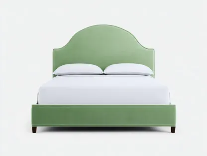 Doppelbett Polsterbett aus Samtstoff 200 x 180 x 125 cm - hellgrün - für das Schlafzimmer - mit geschwungenem Kopfteil-Sodirodecor