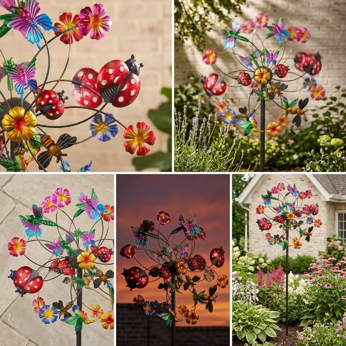 ☀️🌀Outdoors Wind Spinners with Decorative Flowers🌸(Includes bracket)87cm - Buy 1